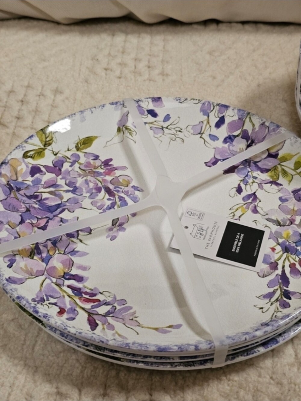 4 NWT RACHEL ASHWELL WISTERIA DESIGN MELAMINE SALAD PLATES SET OF 4 8" ROUND